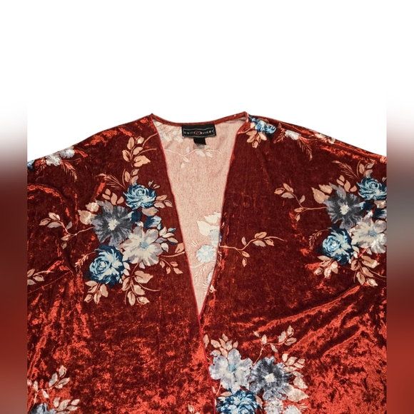 Polly & Esther XL Poncho Like Flutter Sleeves Floral Kimono Tunic Cover Up - Picture 5 of 7